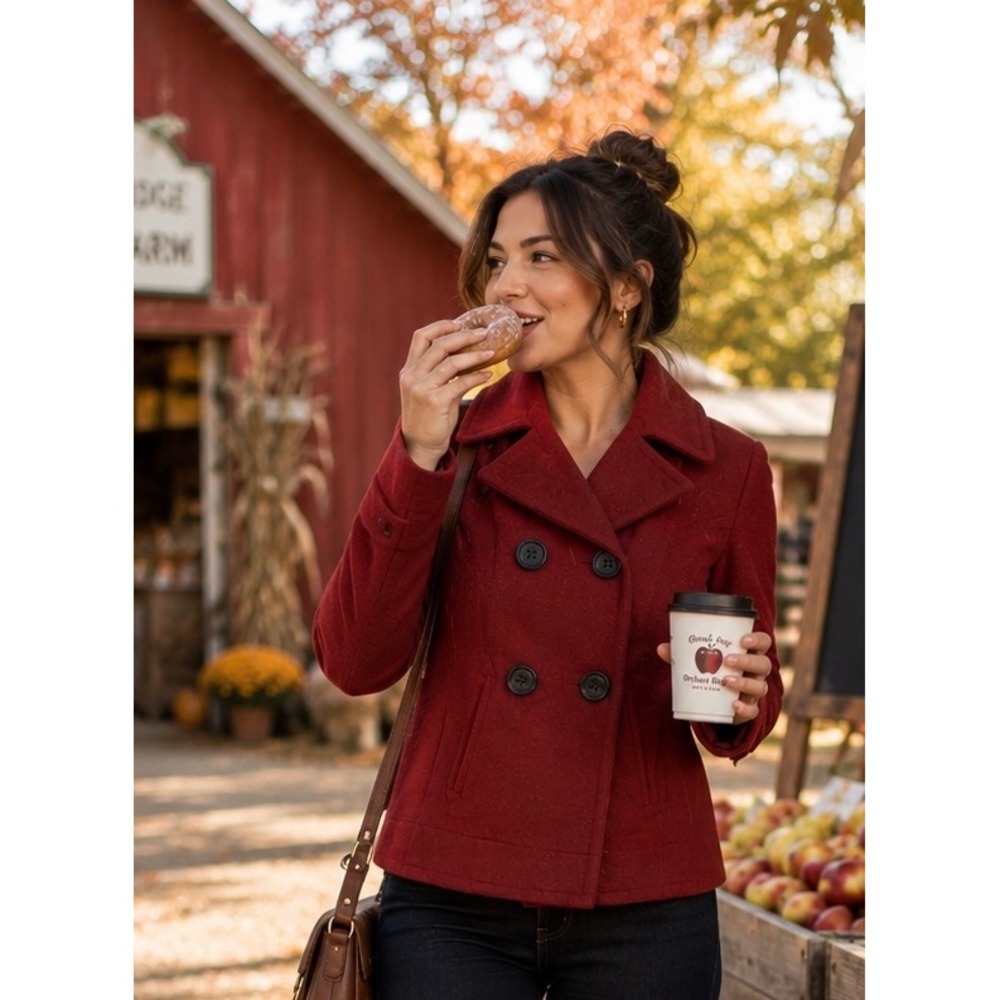 Gap XS Cranberry Wool Blend Peacoat Double Breasted Tailored Jacket Coat